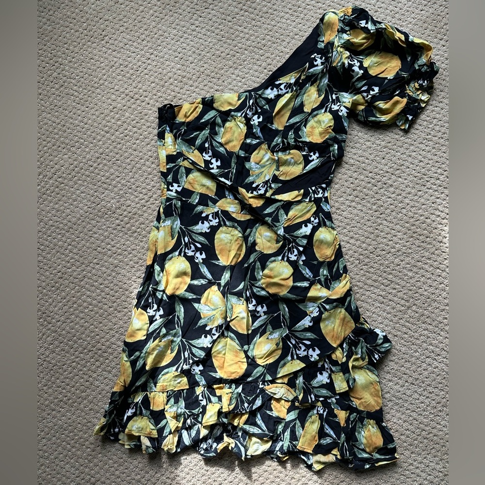 Australia brand lemon print single shoulder mini dress/NEW